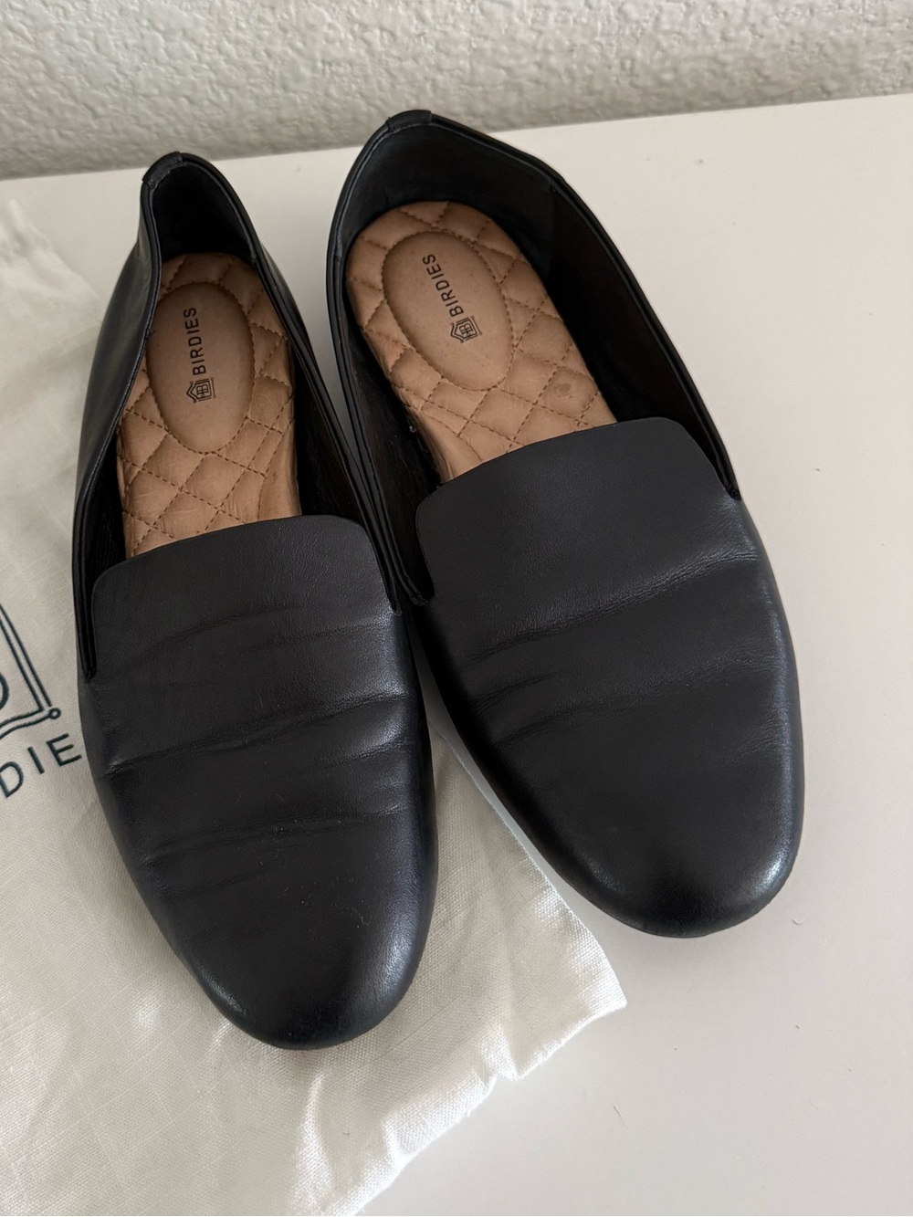 Birdies Womens The Starling Flat Size 7 Black Leather Shoe Loafer Comfy